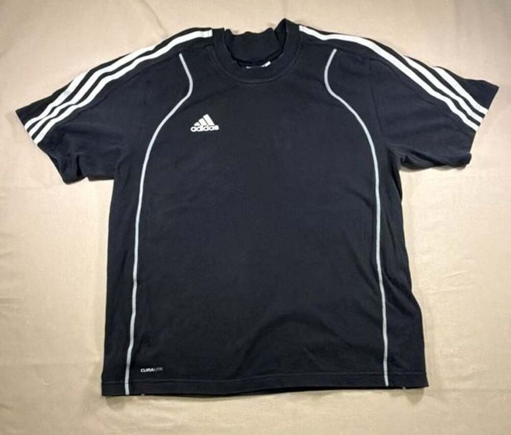 Adidas Climalite Black Short Sleeve Athletic T-Shirt with White Stripes
